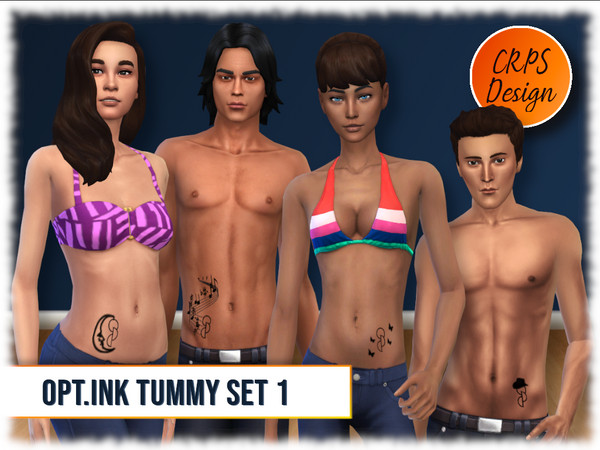 Sims 4 — Opt.Ink tummy tattoo Set by Stephanie_Mey1991 — This set contains 4 designs of the official Opt.Ink tattoo