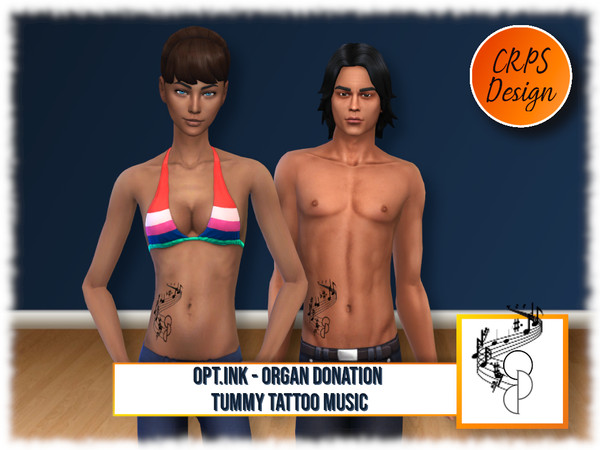 Sims 4 — OptInk tummy Set 1_music by Stephanie_Mey1991 — This set contains 4 designs of the official Opt.Ink tattoo
