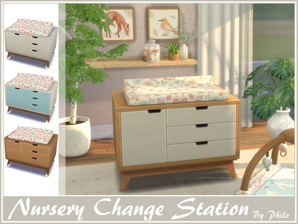 Sims 4 — Philo_Sam's Nursery Change Station by philo — With its soft tone and floral patterns picturing cute animals this