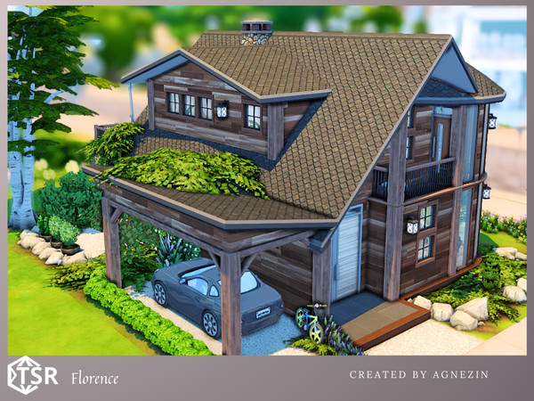 Sims 4 — Florence by Agnezin — Small wooden house for a family with a school-age child. It has 2 bedrooms, 1 bathroom,