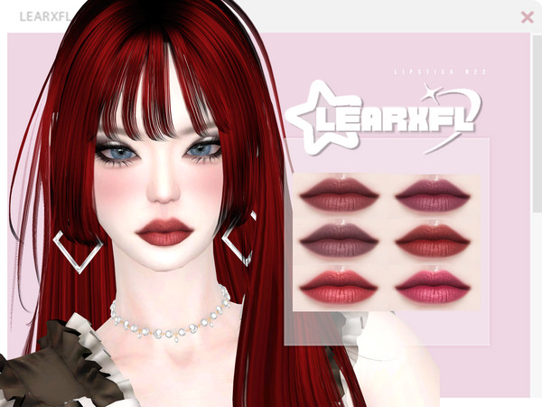 Sims 4 — [Learxfl] Lipstick N22 by Learxfl — Lipstick N22 , 10 swatches , HQ and BGC . Standalone item with thumbnail.