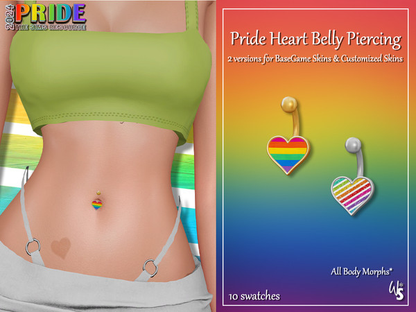 Sims 4 — (Wisteria) Pride_Heart_BellyPiercing A (for BaseGame skins).package by WisteriaSims — This Set Includes 2