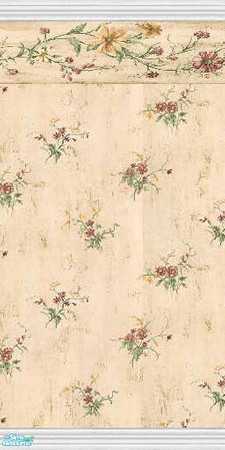 Sims 2 — Primetime's Wallpaper Collection - 2 by Primetime024 — Beige with burgandy flowers and a matching floral border.