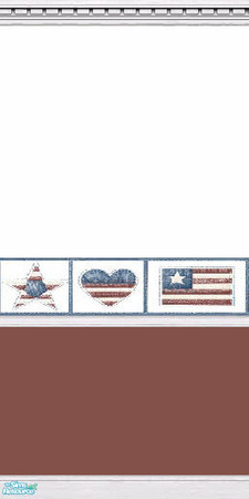 Sims 2 — Half Red Patriotic by Melibear — Half red wall with chair rail and flag border.