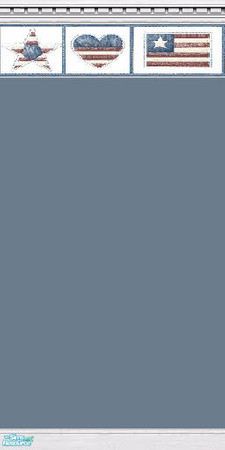 Sims 2 — Blue Patriotic Wall by Melibear — A blue wall with flag border.