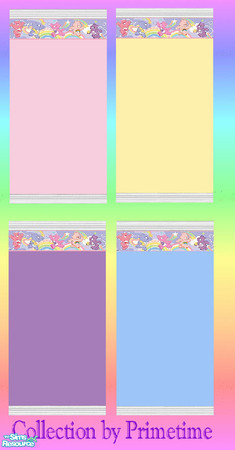 Sims 2 — PT Care Bear Walls by Primetime024 — This collection contains 4 walls with a Care Bear border.