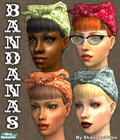 Sims 2 — Bandanas! by Shannanigan — Bandana Print recolors of my "Rosie the Riveter" Hair Mesh. This one has a