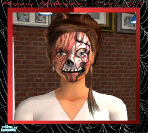 Sims 2 — Halloween Set 6 - Headache by bunny8675309 — This mask features a half skull with fake red goo. Fingers are