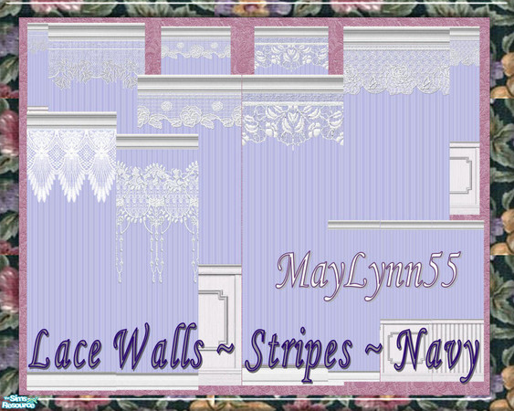 Sims 2 — Lace Walls - Stripes - Navy by maylynn55 — These walls are all navy with a striped background. Made by MayLynn55