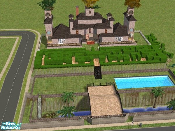 Sims 2 — Lastery:Tree Mansion by kirbykung — Large castle with garden, water, plant, bridge