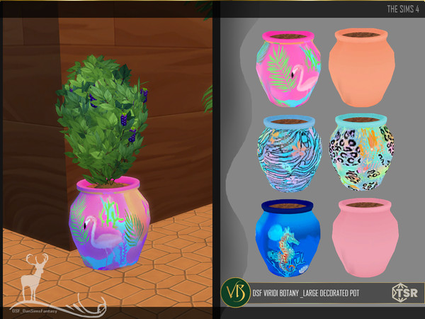 Sims 4 — DSF VIRIDI BOTANY _LARGE DECORATED POT by DanSimsFantasy — You can plant your plants in an orderly space. With