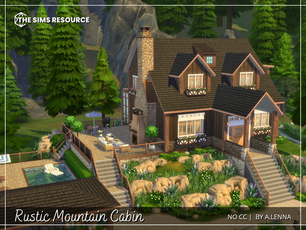 Sims 4 — Rustic Mountain Cabin by Alenna2 — A rustic mountain cabin suitable for a family of up to four sims. Downstairs