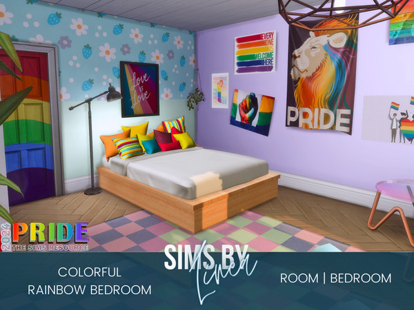 Sims 4 — Colorful Rainbow Bedroom by SIMSBYLINEA — This fun and young teenage bedroom is full of patterns, colors and