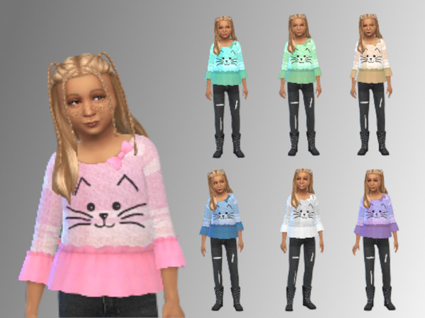 Sims 4 — Children Shirt With Bow (Needs Cottage Living!) by Elsa26 — This lovely shirt comes with 7 swatches and