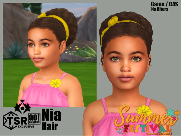 Sims 4 — GOAmazons_NiaHair_AccRecolor (Summer Festival).package by GoAmazons — Cute afro updo with colorful hair band for