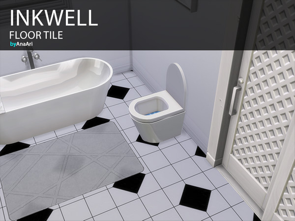 Sims 4 — [AnaAri] Inkwell Tile by myranie — Sleek ceramic tile floor, contrasting black and white squares, perfect for a