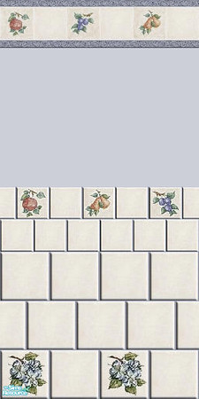 Sims 2 — Tri - Fruit Kitchen - Individual Item by Lorah — Apple, pear, plum, floral tile, with blue or cream paint and