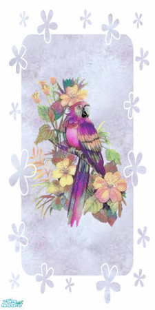 Sims 2 — rainbow parrot by skinflin — white wall soft mauve with flowers and rainbow coloured parrott.hence name