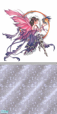 Sims 2 — fairy dragon - Individual Item by skinflin — white wall fairy+dragon with grey moulding and grey glitter