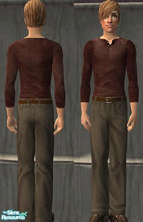 Sims 2 — Adult Male Fall Henleys - Brown by kalynn06 — Rich brown pants with a slightly baggy fit are paired with a warm