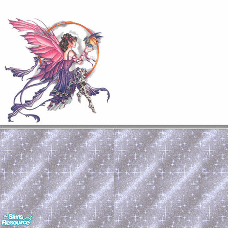 Sims 2 — fairy dragon by skinflin — white wall fairy+dragon with grey moulding and grey glitter border