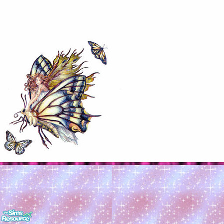 Sims 2 — fairy butterfly set by skinflin — white wall faity +butterfly pink moulding pink glitter border
