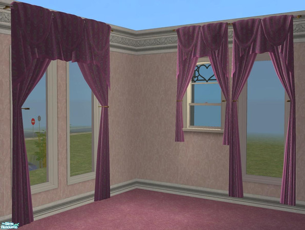 Sims 2 — Pink Victorian Bedroom Set - Drapes by Grizzelda — Pink Victorian will fit any size window!