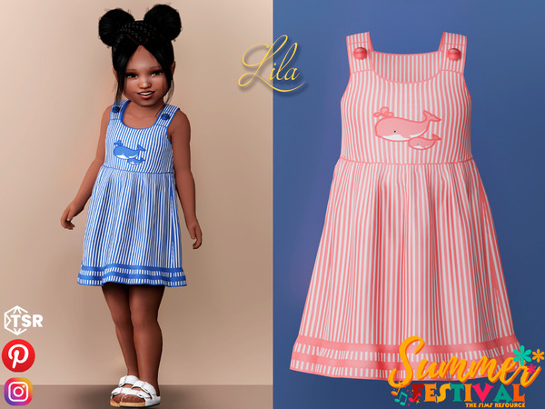 Sims 4 — [Summer Festival] Lila - Whale pattern striped dress by Garfiel — Cute female toddler dress outfit