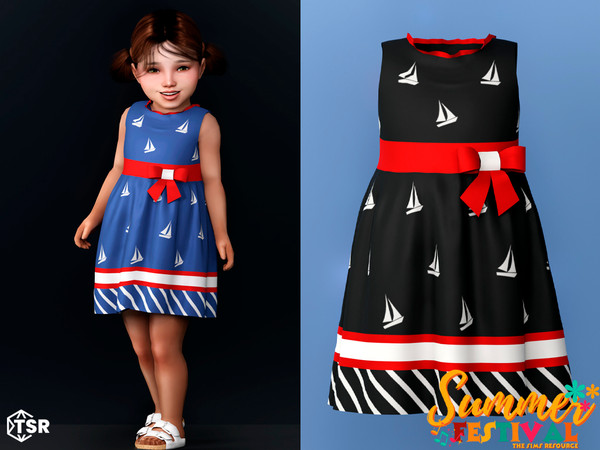 Sims 4 — [Summer Festival] Khloe - Ship pattern dress by Garfiel — Cute female toddler dress outfit