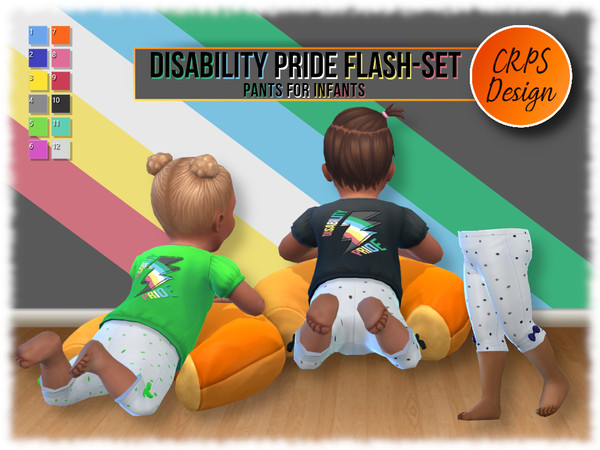 Sims 4 — disability pride flash infants pants by Stephanie_Mey1991 — This set contains a T-shirt with matching pants for