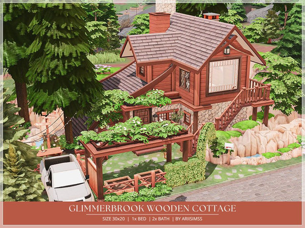 Sims 4 — Glimmerbrook Wooden Cottage - NO CC by AriiSimss — Cozy Starter House for a single or couple. NO CC! Price: 53