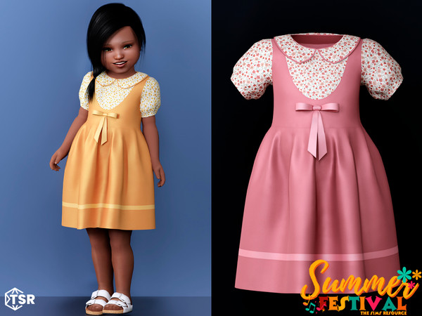 Sims 4 — [Summer Festival] Kimberly - Cute dress with a bow and floral pattern by Garfiel — Cute female toddler dress