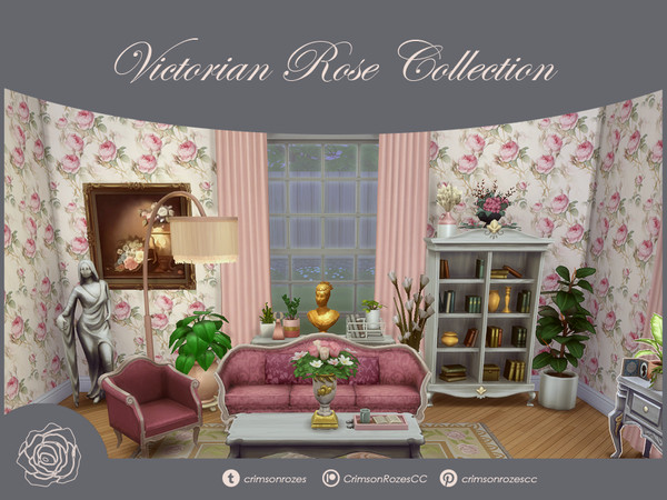 Sims 4 — Victorian Rose Wall Collection by Crimson_Rozes — -Base game -2 different scaled printed wallpaper, 2 styles of