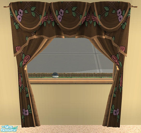 Sims 2 — Rustic Rose Living Room Set - Curtain by munchkin_brat — Part of the Rustic Roses Living Room. Texture by
