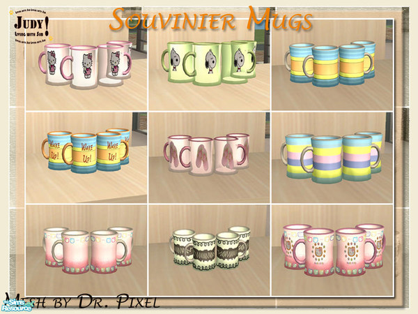 Sims 2 — Judy Souvinier Mugs Recolor Set 1 by judyhugsnoopy — Recolor of Dr Pixel Souvenir Mugs. No Expansion packs