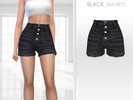 Sims 4 — Black Shorts by Puresim — Black denim shorts with buttons.