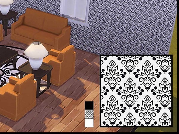Sims 4 — Black and White Wall Paint by yoyomab — Introducing a classic paint set featuring a refined black design on a