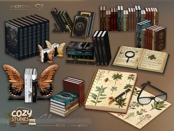 Sims 4 — Horatio Books by SIMcredible! — Bringing to your sims a dark academia themed study area - the Horatio