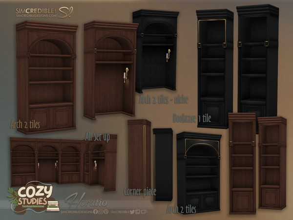 Sims 4 — Horatio Corner piece by SIMcredible! — Bringing to your sims a dark academia themed study area - the Horatio