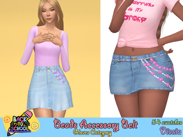 Sims 4 — Beads Accessory Belt by Dissia — Cute Accessory belt made of single beads and beads flowers