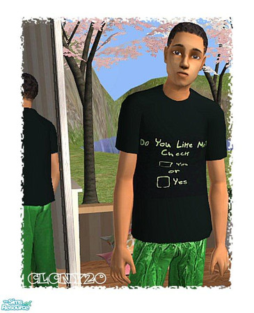 Sims 2 — Like Me PJ's For Teen Boys by clcny20 — A black t-shirt with a cute "Do you like me" checklist logo on