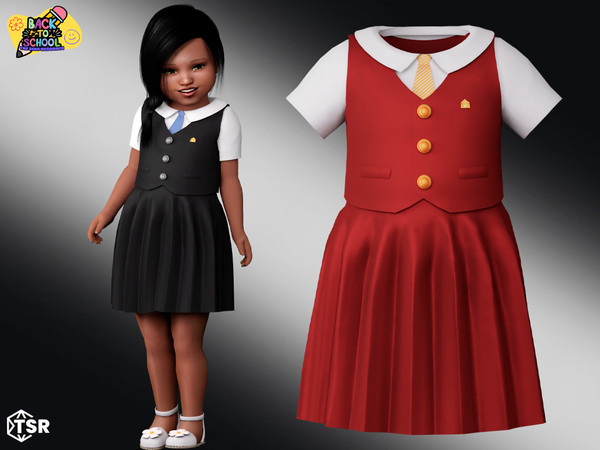 Sims 4 — [Back to School] Lucille - Cute uniform with a tie by Garfiel — Cute female toddler formal dress outfit