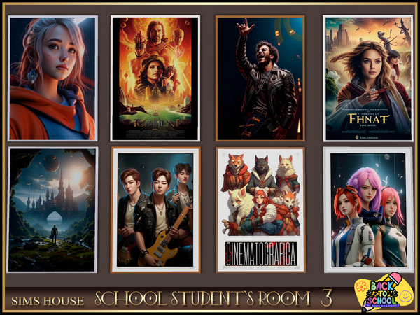 Sims 4 — [Sims House] Framed posters | SCHOOL STUDENT'S ROOM 3 by Sims_House — SCHOOL STUDENT'S ROOM 3: