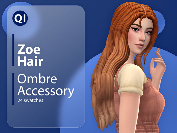 Sims 4 — Zoe Hair Ombre Accessory (Patreon) by qicc — A long wavy middle part hairstyle. This is an optional ombre