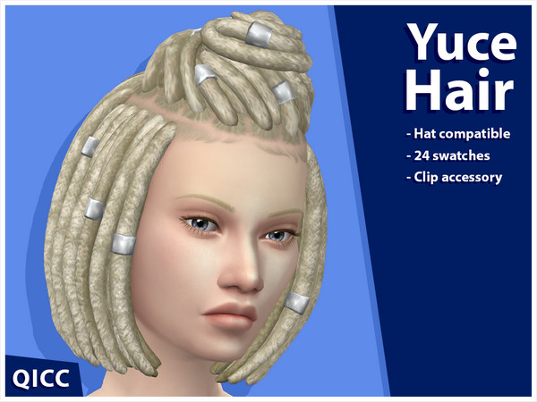 Sims 4 — Yuce Hair Accessory by qicc — A bob locs hairstyle. This is an optional clips accessory. - Maxis Match - Base