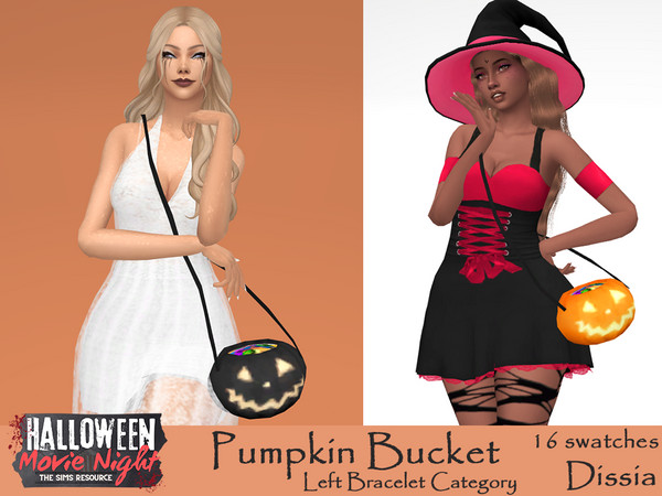 Sims 4 — Pumpkin Bucket Accessory by Dissia — Cross body pumpkin bucket accessory with sweets inside. Yummy!