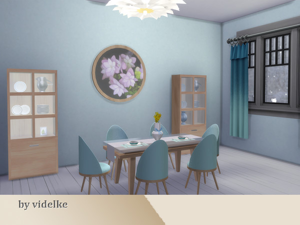 Sims 4 — Fresh Breeze Table Cloth by videlke2 — Soft, modern dining room. The set consists of