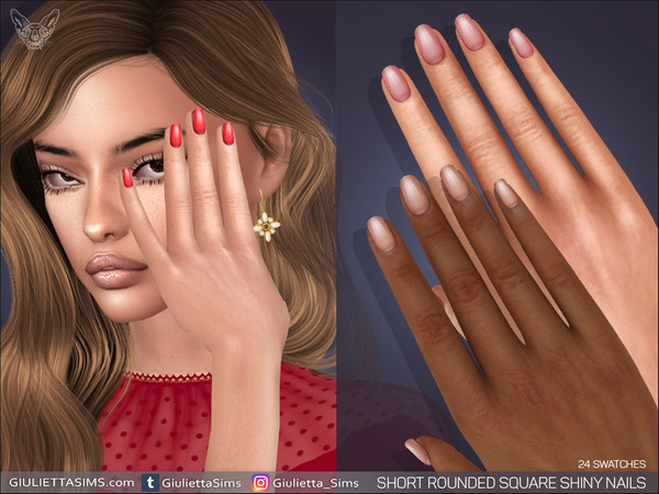 Sims 4 — Short Rounded Square Shiny Nails by feyona — Short Rounded Square Shiny Nails come with 24 swatches. *