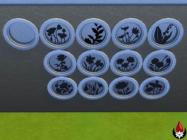 Sims 4 — Silhouette Birth Flowers Window - Black  [DS] by Dark Song — Small circle window with silhouette birth flowers.