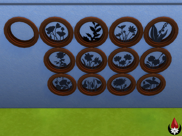 Sims 4 — Silhouette Birth Flowers Window - White [DS] by Dark Song — Small circle window with silhouette birth flowers.
